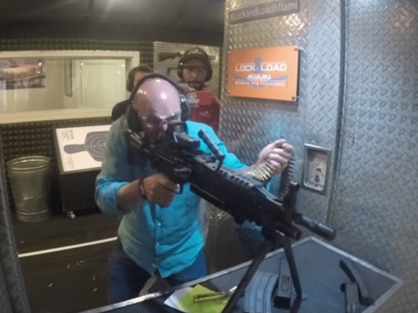 Kevin O'Leary shoots a belt-fed machine gun