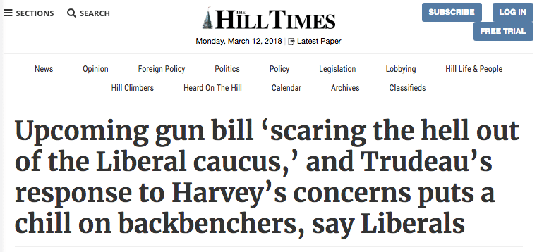 Canada Liberals Gun Law Scaring Hill Times