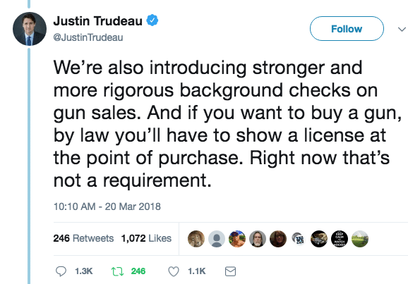 Canada Trudeau Tweet Gun Licence