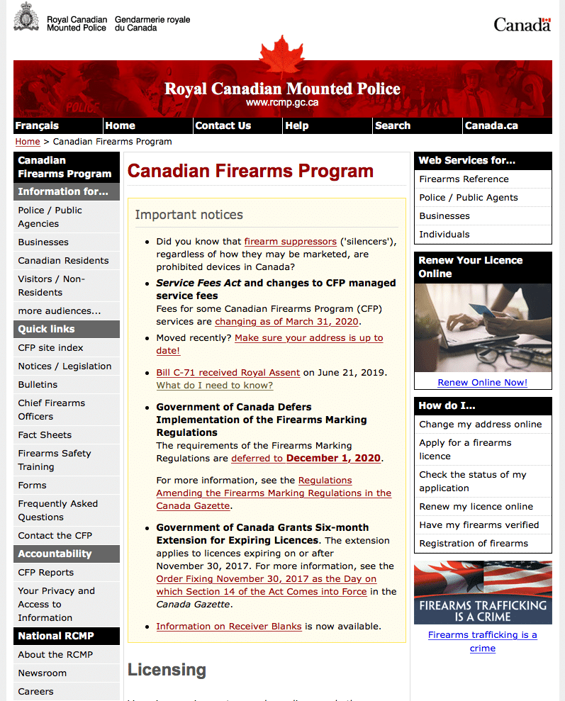 RCMP Redesigns Canadian Firearms Program Website