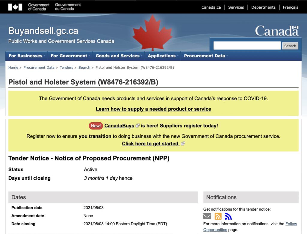 Screenshot of bid page at BuyAndSell.gc.ca